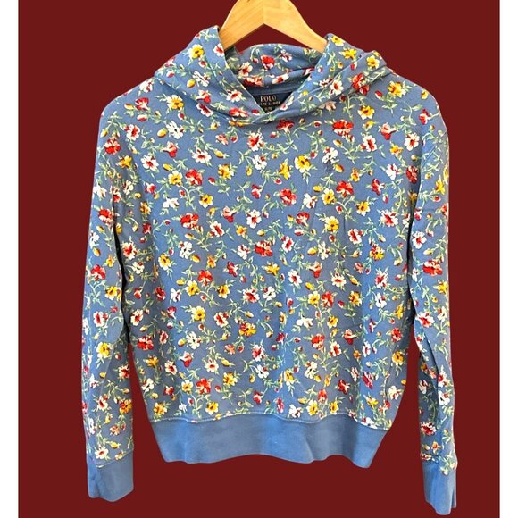 Polo Ralph Lauren Girls Blue Floral Print Hoodie Sweatshirt Cottagecore Preppy - Picture 1 of 6